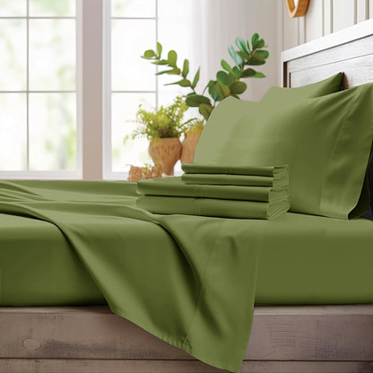 Bamboo Cooling Sheet Set 4pcs, Deep Pocket Fitted Sheet Flat Sheet Pillowcases for Hot Sleepers Twin Full Queen King