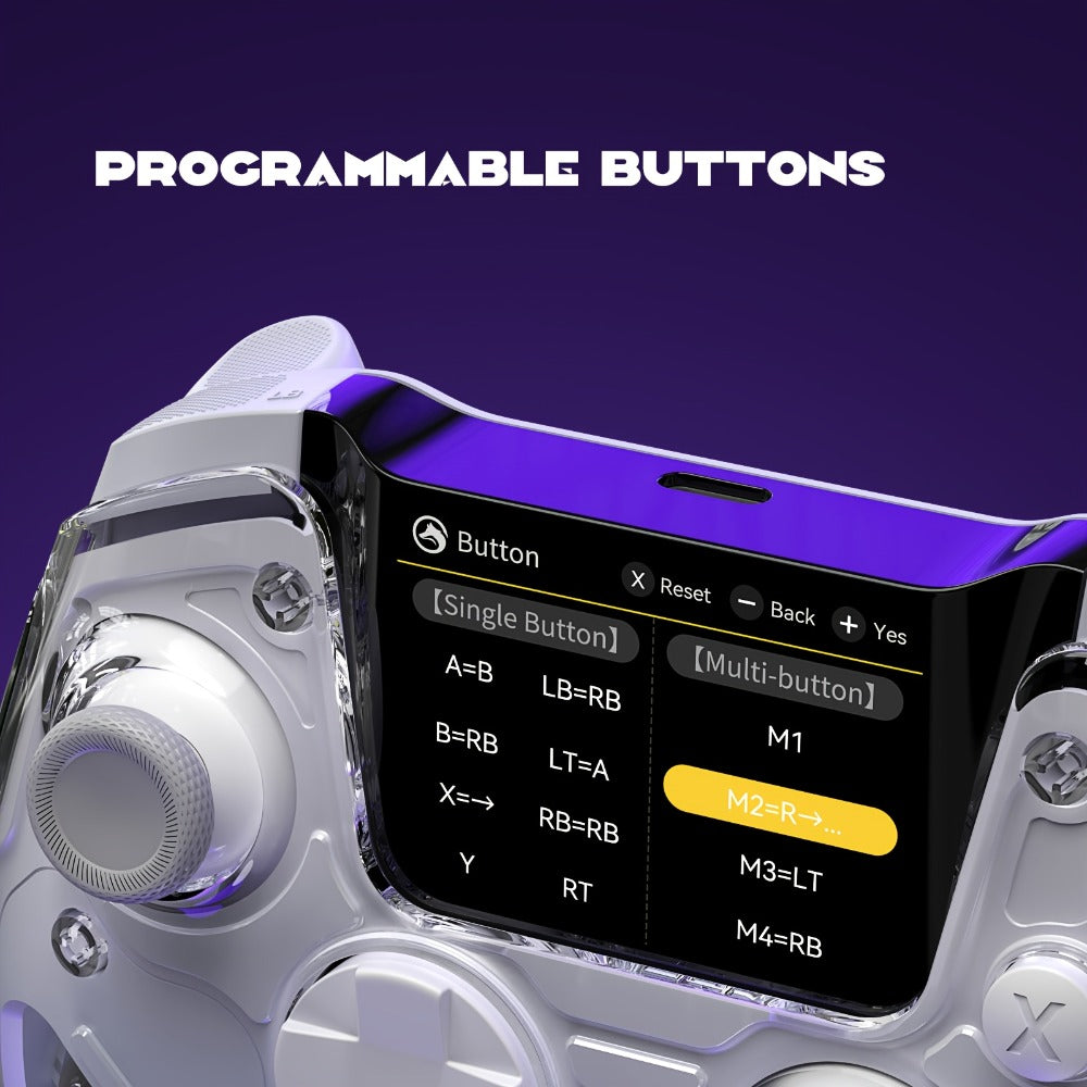 Hall-Effect Wireless Gaming Controller in White with Interactive Screen, RGB Lighting and Charging Dock