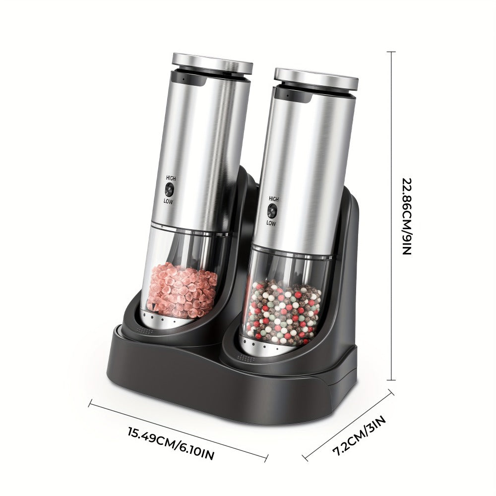 Electric Pepper Grinder Set USB-C Rechargeable with LED Light Ceramic Core Adjustable for Grilling, Camping and Outdoor Meals