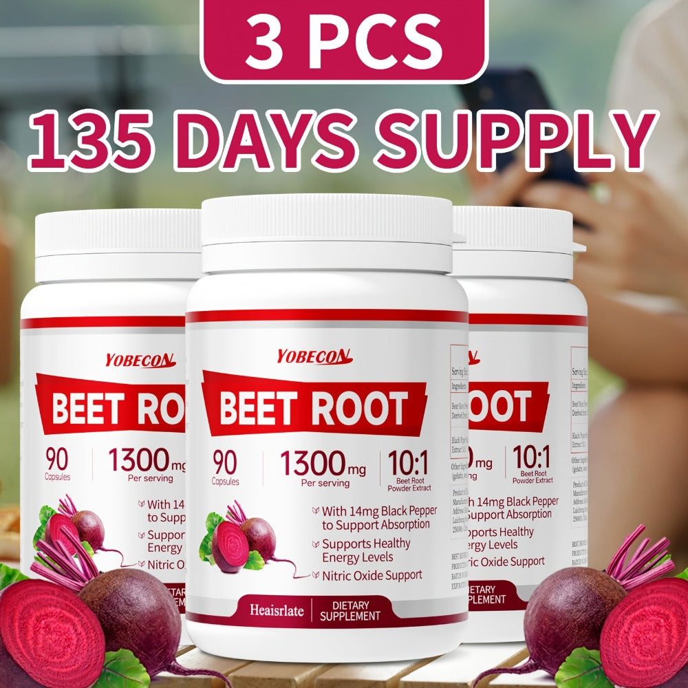 Dietary Supplement Capsules with YOBECO Label, Beet Root Extract 1300mg, Black Pepper and 90 Count