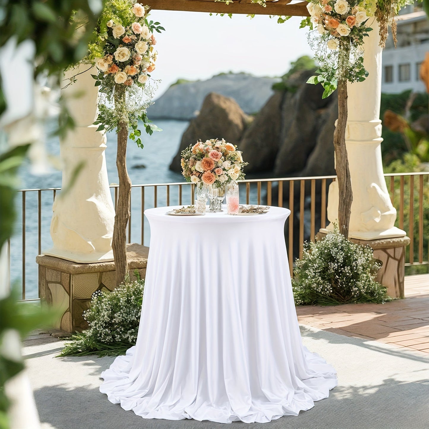 Spandex Cocktail Table Cover Round Stretch Tablecloth for Party Wedding Banquet – Elastic High Top Table Cloth Fitted Cover for Events