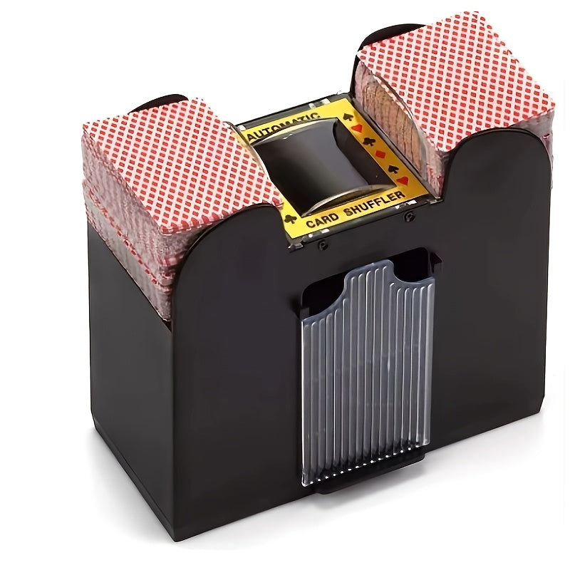 Automatic Playing Card Shuffler for 2, 4 or 6 Decks with One-Button Battery Operation and Transparent Card Chambers