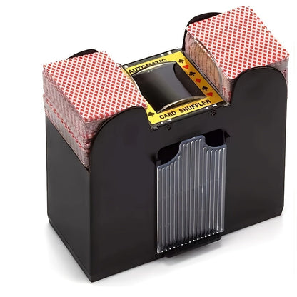 Automatic Playing Card Shuffler for 2, 4 or 6 Decks with One-Button Battery Operation and Transparent Card Chambers