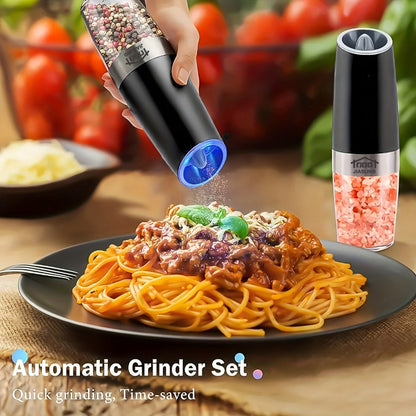 Electric Salt and Pepper Grinder Set 2PCS, Battery-Powered, LED Light, One-Handed Operation, Adjustable Coarseness