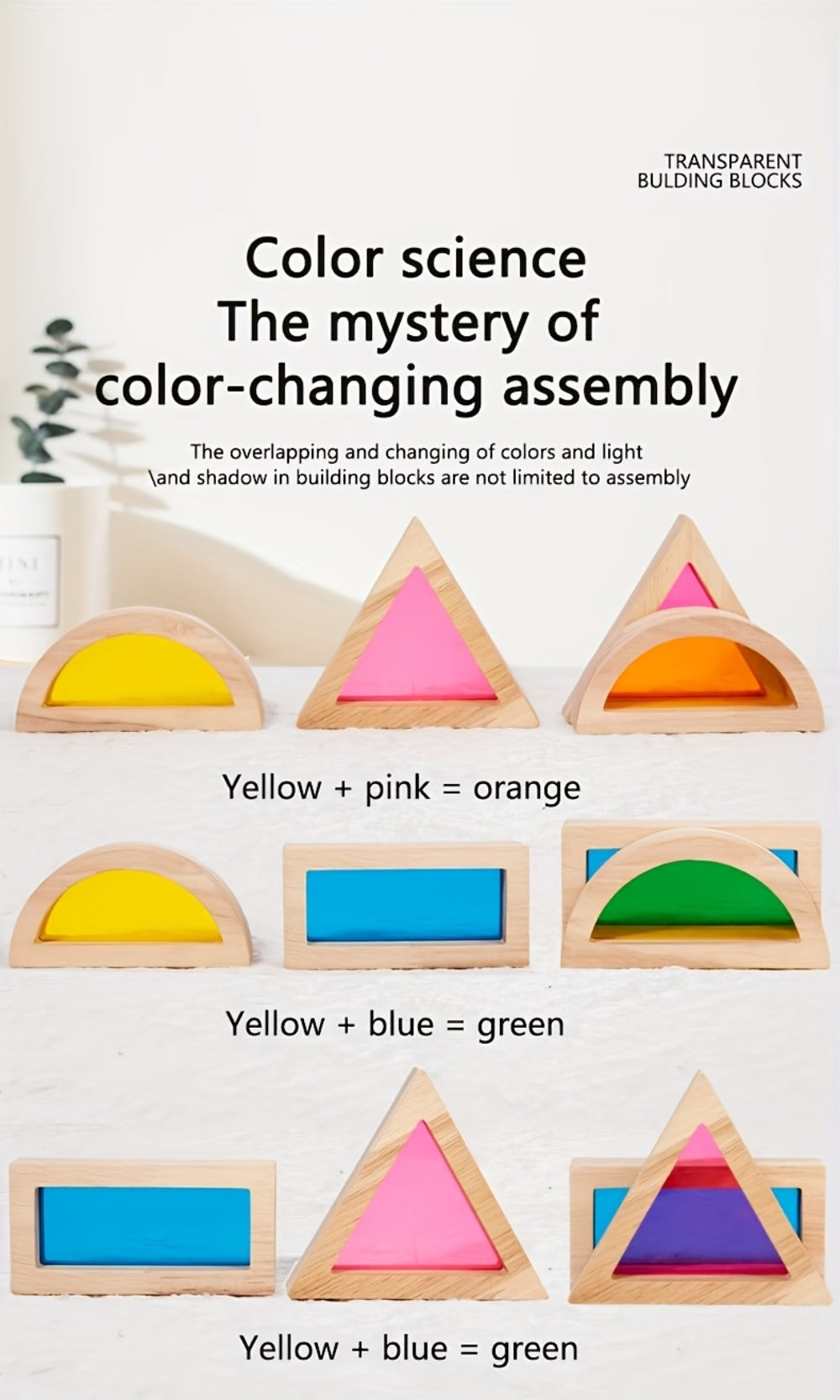 Building Block Set Translucent Acrylic Geometric Shapes with Colorful Triangle, Circle, Arch and Window Pieces