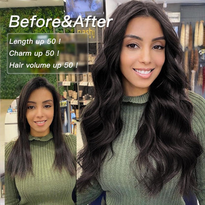 Invisible Wire Hair Extensions 22 Inch for Women – Transparent Fish Line 4 Clips Long Wavy Hairpiece for Thin Fine Hair