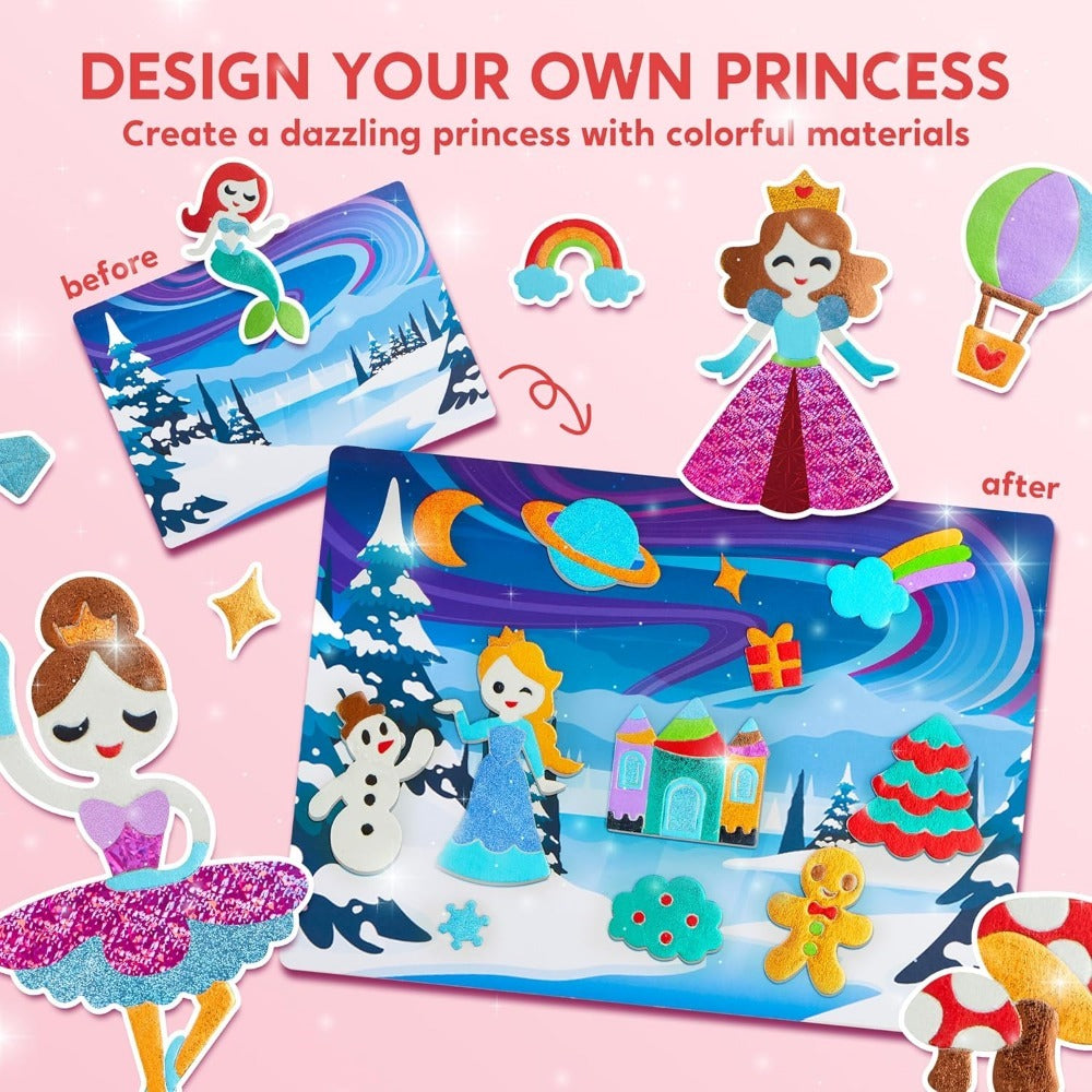 Foil Art Kit for Girls 10 Canvases 120 Colorful Foil Sheets 140+ Foam Stickers, Mess-Free Glue-Free Unicorn Princess Fairy Craft