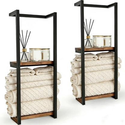 Towel Rack Wall Mounted 2-Layer Storage Organizer 11.2 Inch – Space Saving Hanging Towel Holder for Bathroom