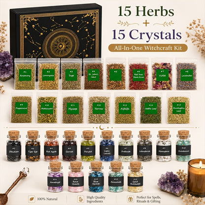 60pcs Witchcraft Supplies Kit for Beginners, Wiccan Supplies & Tools with Crystals, Candles