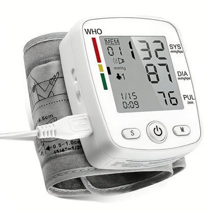 Blood Pressure Monitor for Wrist, Rechargeable LCD Device with Voice, 2 x 99 Memory and Portable Case