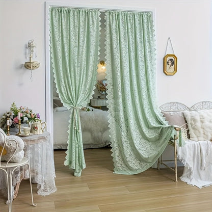 Sheer Curtain Rod Pocket Floral Lace Semi-Sheer Window Panel for Living Room Bedroom Kitchen Bathroom, 100% Polyester, Machine Washable