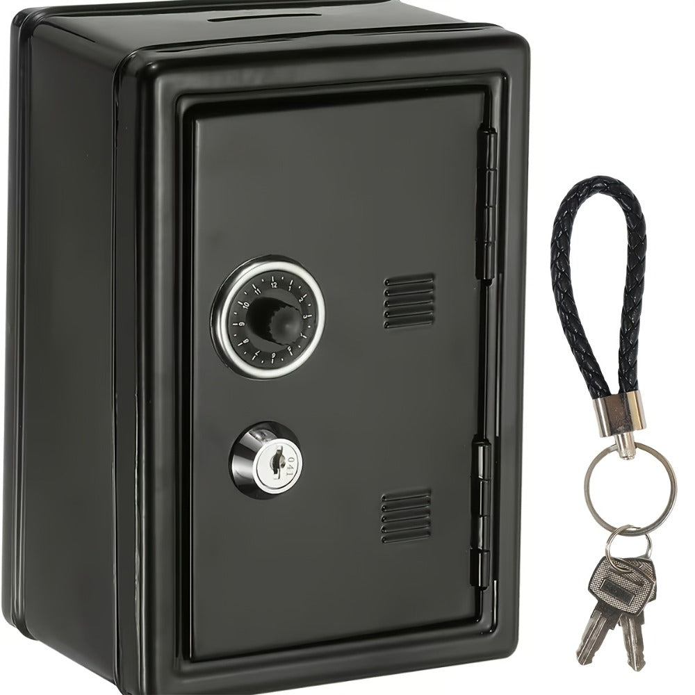 Metal Coin Bank Safe with Key and Combination Lock – Secure Steel Money Box with Removable Drawer, Coin Slot & Cash Storage for Home Office