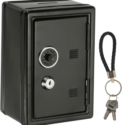 Metal Coin Bank Safe with Key and Combination Lock – Secure Steel Money Box with Removable Drawer, Coin Slot & Cash Storage for Home Office