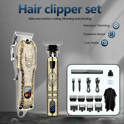 LQT Bronze Hair Clipper Set with Digital Displays, USB Charging and Choice of 2-, 3- or 4-Device Kits