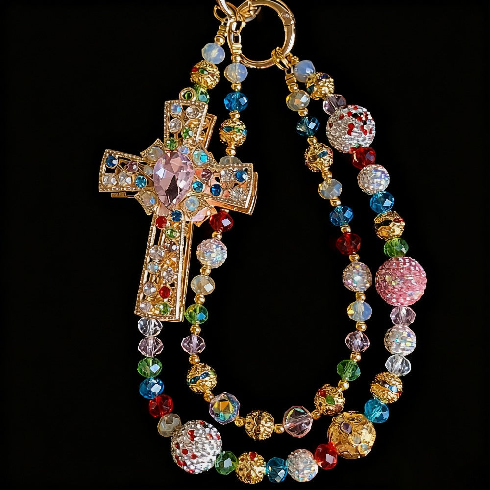 Crystal Cross Phone Chain Keychain Luxury Rhinestone Bling Bag Charm Pendant – Shining Mini Bag Chain Fashion Accessory for Women Colorful