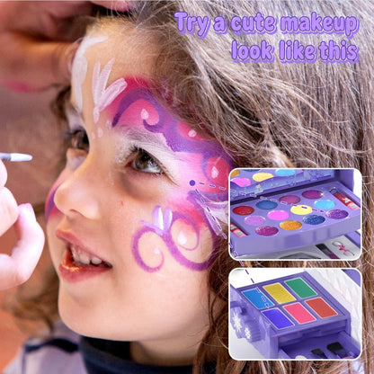 Princess Makeup Set for Girls Ages 3-12, 58 PCS Pretend Play Makeup Kit with Brushes & Case, Skin-Friendly Beauty Toy