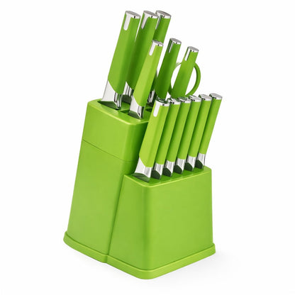 13-Piece Kitchen Knife Set with Block, Chef Bread Steak Knives Scissors Stainless Steel Colorful Cutlery Gift Set with Knife Holder