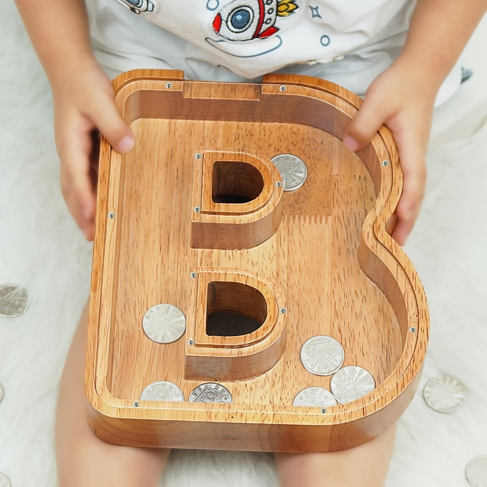 Wooden Letter Penny Bank – Alphabet Coin Bank Savings Box for Kids & Adults, Personalized Money Bank Birthday Gift