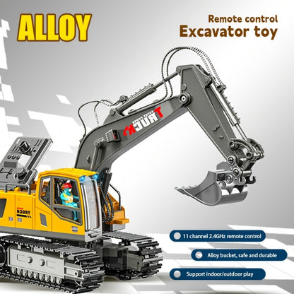 RC Excavator Toy 1:18 Scale 2.4GHz Remote Control with Metal Scoop 680-Degree Rotation Lights & Sound