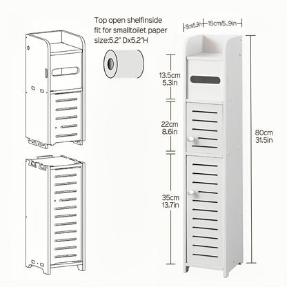 Slim Bathroom Storage Cabinet, PVC Toilet Paper Holder & Organizer for Small Spaces, Easy Assembly