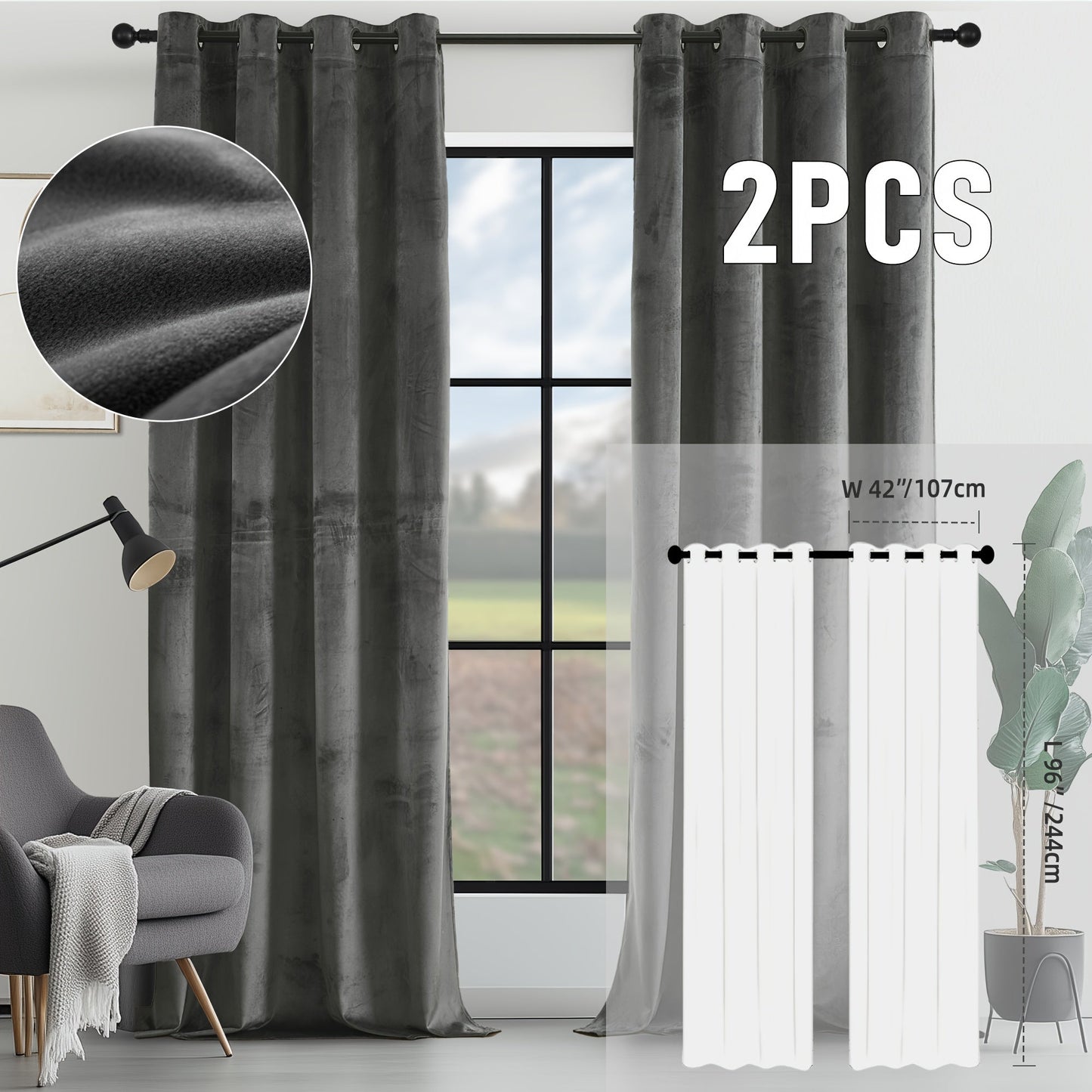 Velvet Room Darkening Curtains 2 Panels, Grommet Top Thermal Insulated Soundproof Blackout Curtains for Living Room Bedroom