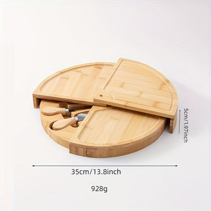 Bamboo Cheese Board Set with 2 Knives – Wood Charcuterie Platter Pizza Board Fruit Snack for Home Cooking, Dining and Outdoor Meals