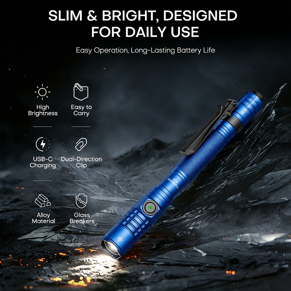 Tactical Penlight 1200 Lumen EDC Flashlight, High-Brightness Torch with Tail Switch Multi-Mode, Slim Pocket Light for Everyday Carry