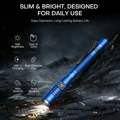 Tactical Penlight 1200 Lumen EDC Flashlight, High-Brightness Torch with Tail Switch Multi-Mode, Slim Pocket Light for Everyday Carry