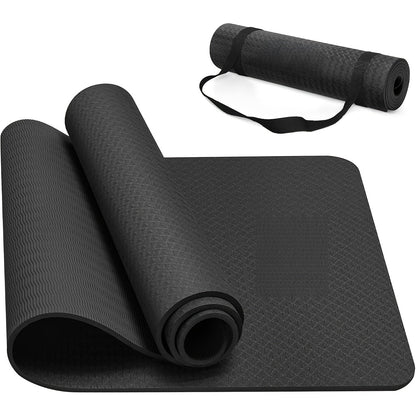 TPE Yoga Mat Non-Slip 72 x 24 Inch – Eco-Friendly Exercise Mat with Carrying Strap for Women & Men, Extra Thick Cushioning for Yoga