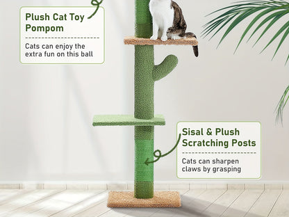 Floor to Ceiling Cat Tree Tower 90–107" – 4-Tier Tall Adjustable Cat Climbing Post with Tension Rod | Ceiling-Mounted Stable Cat Activity