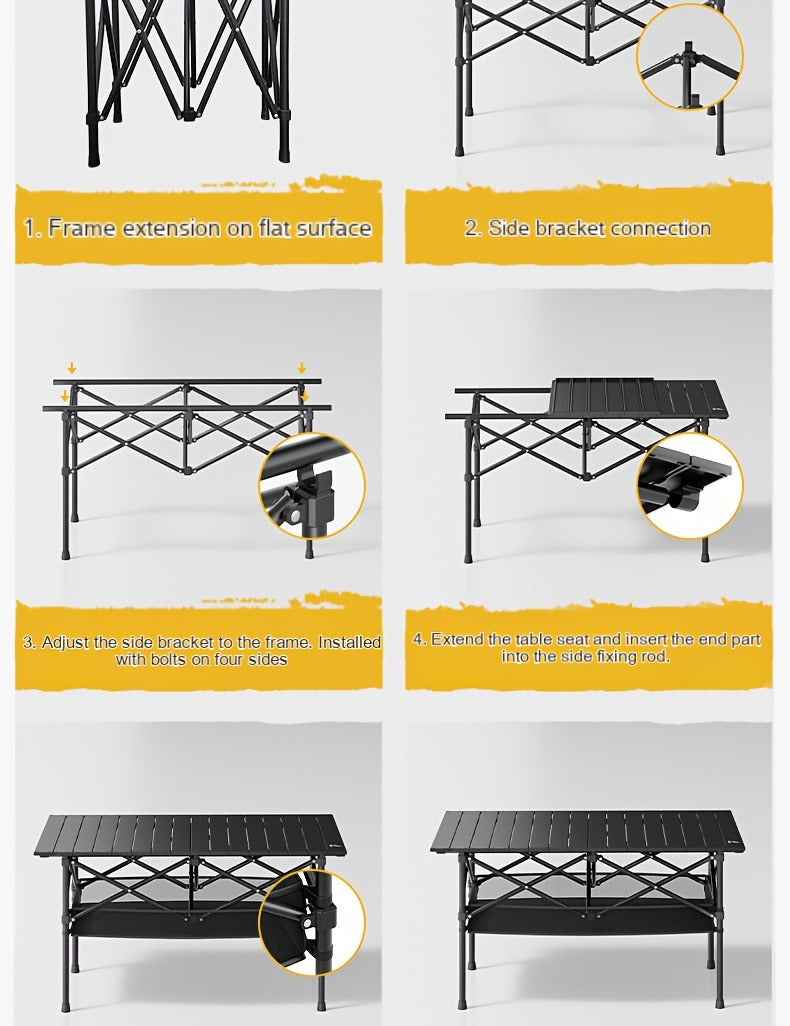 Foldable Roll-Up Camping Picnic Table with Carry Bag | Portable Outdoor Table for Camping Beach Backyard BBQ Parties Patios | Lightweight