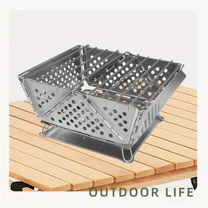 Wood Burning Camp Stove Portable Stainless Steel, Mini Folding Charcoal BBQ Grill, Camping Wood Stove Burner