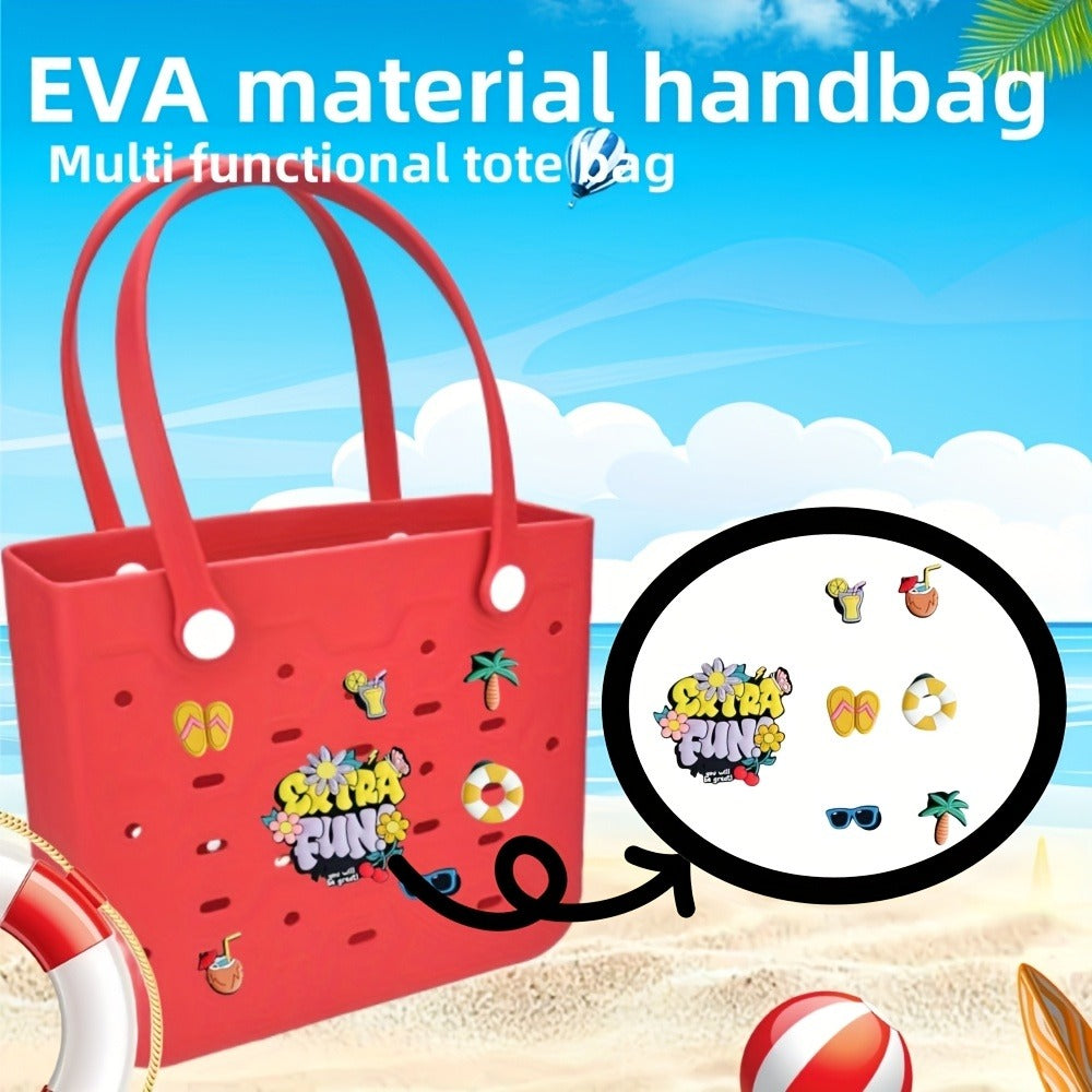 EVA Beach Bag for Women with Drainage Holes Waterproof Tote Bag Summer Outdoor Camping Shopping Travel Bag with Cute Decorations