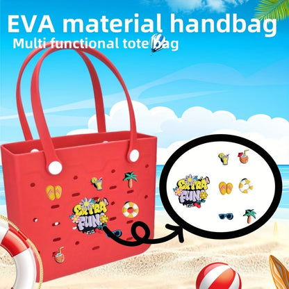 EVA Beach Bag for Women with Drainage Holes Waterproof Tote Bag Summer Outdoor Camping Shopping Travel Bag with Cute Decorations