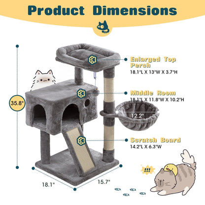 Multi-Level Cat Tree in 36-, 65-, 68- or 81-Inch Heights with Perches, Condo, Hammock and 30 Color, Pattern or Layout Options