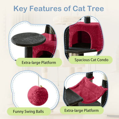 44-Inch Cat Tree Tower with Condo & Hammock – Multi-Level Indoor Cat Tree with Natural Sisal Scratching Posts