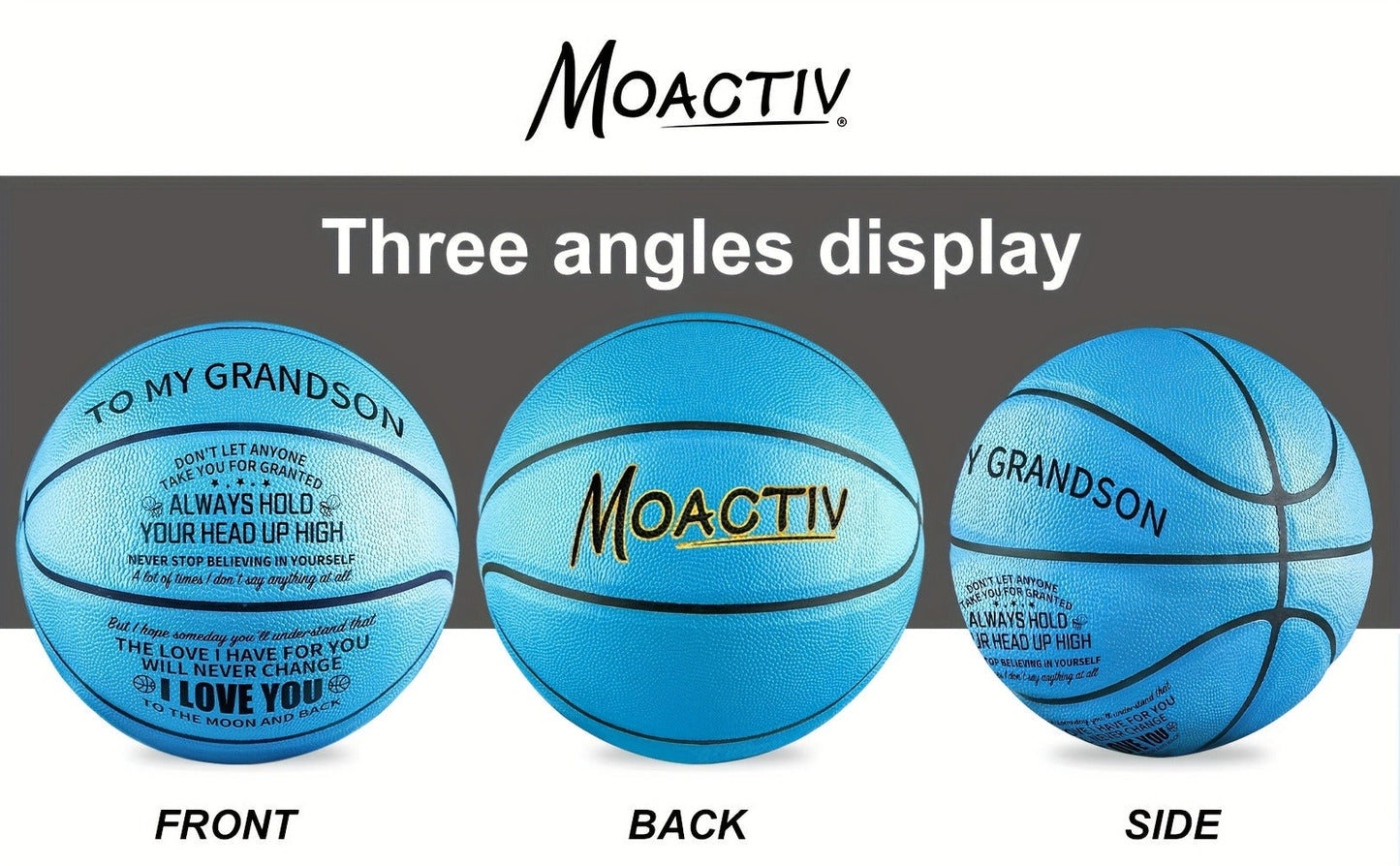 Engraved Basketball Gift for Grandson & Son – Size 7 PU Indoor Outdoor with Pump, Inspirational Message, Birthday Christmas Gift