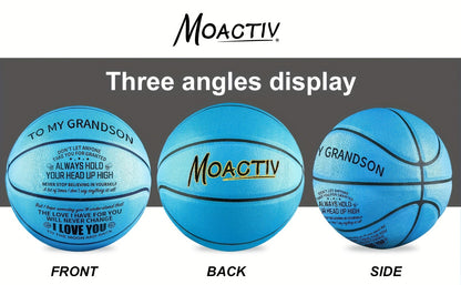 Engraved Basketball Gift for Grandson & Son – Size 7 PU Indoor Outdoor with Pump, Inspirational Message, Birthday Christmas Gift