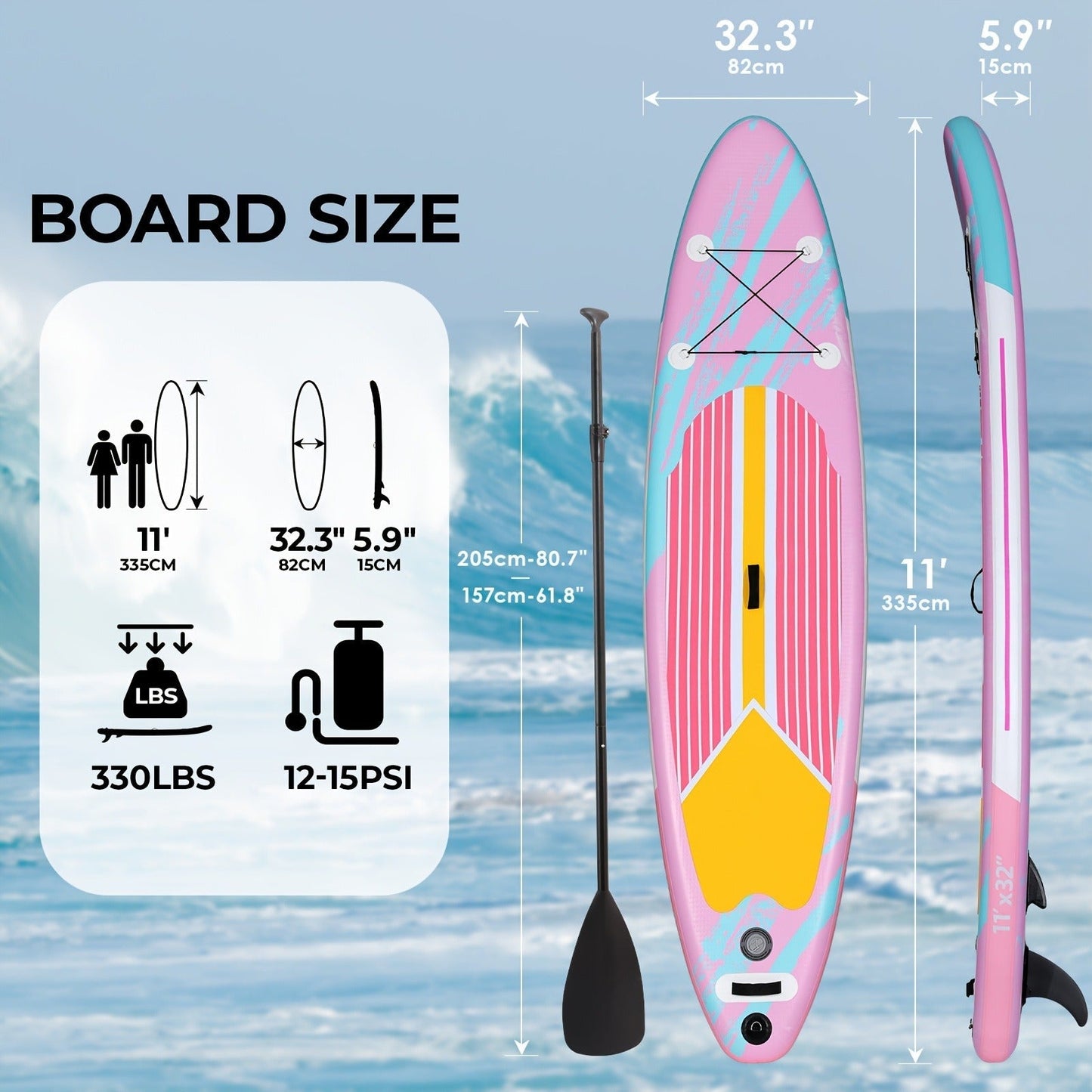 Inflatable Stand-Up Paddle Board in 10, 11 or 12-Foot Lengths with Five Colors and Three-Fin Layout
