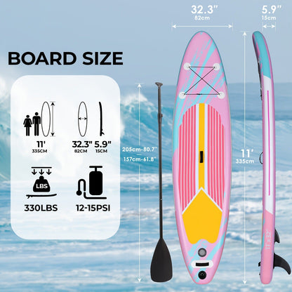 Inflatable Stand-Up Paddle Board in 10, 11 or 12-Foot Lengths with Five Colors and Three-Fin Layout