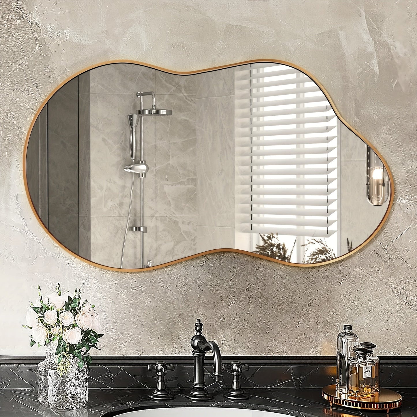 Irregular Asymmetrical Wall Mirror with Gold Frame in 20 x 36, 24 x 36 or 26 x 46 Inch Sizes