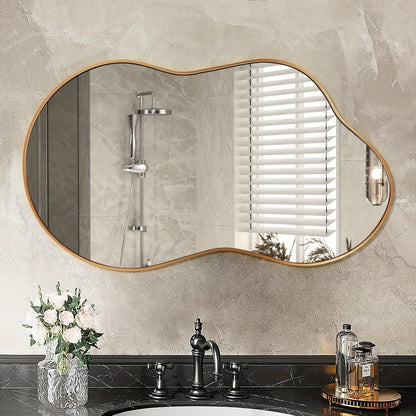 Irregular Asymmetrical Wall Mirror with Gold Frame in 20 x 36, 24 x 36 or 26 x 46 Inch Sizes