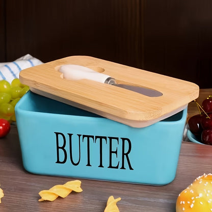Ceramic Butter Dish with Lid and Knife, Large Countertop Butter Keeper, Airtight Seal, Easy-Clean Design