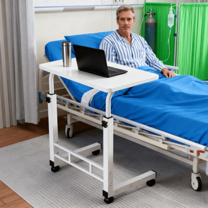 Adjustable Height Rolling Overbed Nursing Table 3-Layer Shelves Bedside Tray for Elderly for Entryways, Bedrooms and Living Spaces