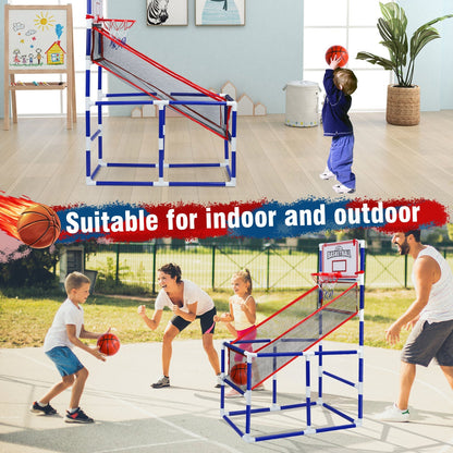 Kids Adjustable Basketball Hoop Set with 2 Balls & Storage – Indoor Outdoor Sport Toy for Ages 3–6, Thick PVC Frame | Best Birthday