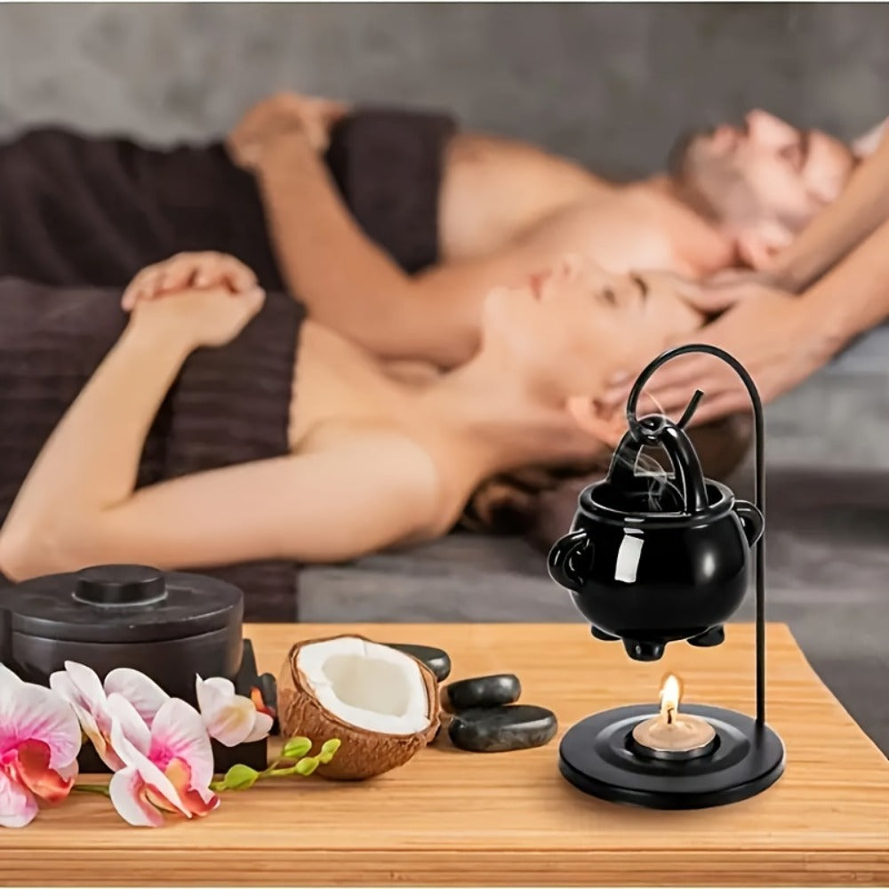 Ceramic Wax Melter Hanging Incense Holder Tealight Diffuser Black Witch Style Home Decor for Everyday Face, Beard and Body Grooming