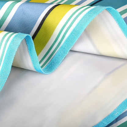 80 x 60-Inch Picnic Blanket in Blue and Green Striped 600D Oxford Fabric with Folding Carry Handle
