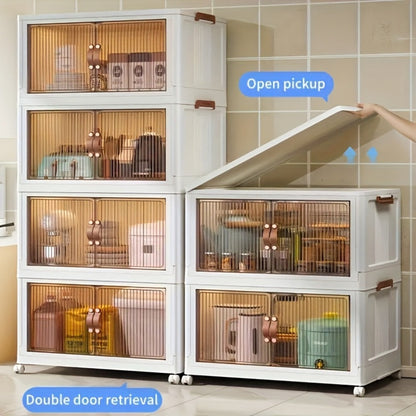 56cm Foldable Rolling Storage Cabinet with Front Doors and Three-, Four- or Five-Layer Options