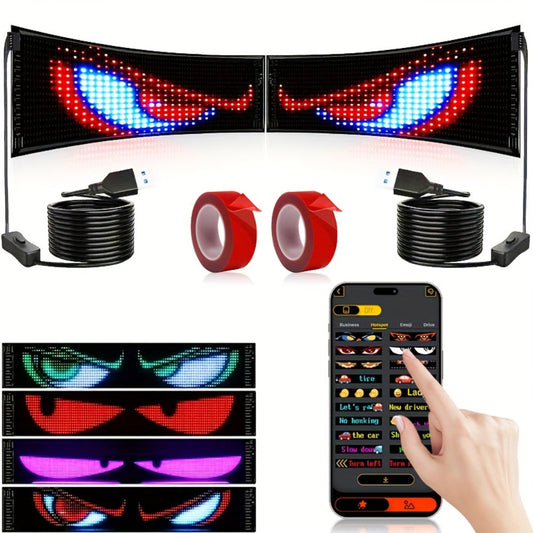 Programmable LED Demon Eyes Sign 2 Pack App Controlled – Synchronized Flashing, Scrolling Text Display