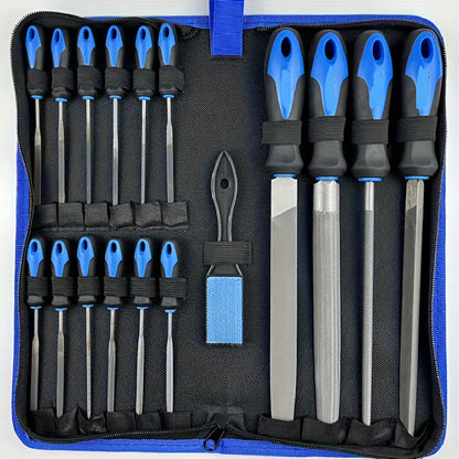 Rasp File Set Premium T12 Forged Alloy Steel – 14/16/17pcs Wood Rasp Set with Flat, Triangular, Semi-Circular & Round Rasps